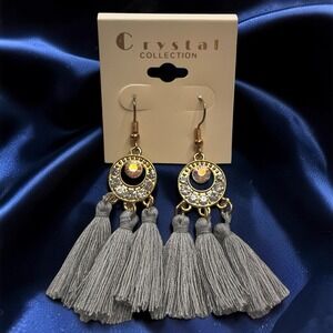 Bohemian Tassel Dangle Fringe Boho Gray / Gold Earrings